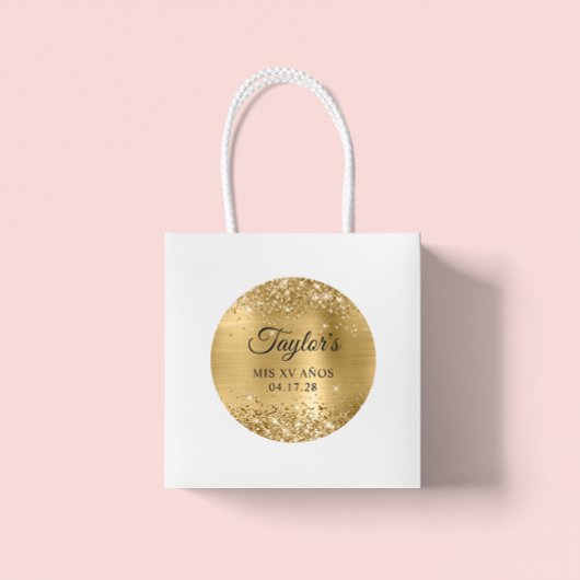 Glittery Gold Foil Mis XV Anothday Ronde Sticker