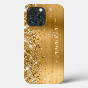 Glittery Gold Foil Modern Girly Signature iPhone 13 Pro Hoesje
