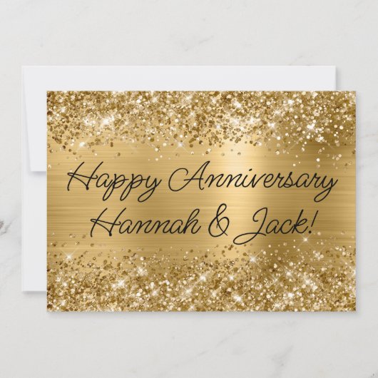 Glittery Gold Foil Modern Happy Jubileum Kaart (Voorkant)