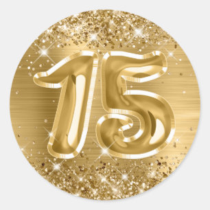 Glittery Gold Foil Number 15 Birthday Ronde Sticker