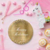 Glittery Gold Foil Prettige feestdagen Papieren Bordje (Feest)