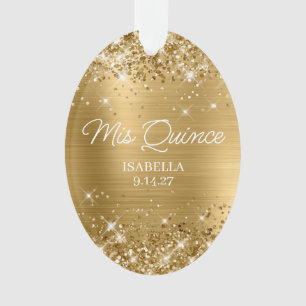 Glittery Gold Foil Quinceañera Dress Foto Ornament