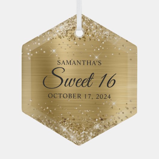 Glittery Gold Foil Sweet 16 Glas Ornament (Voorkant)
