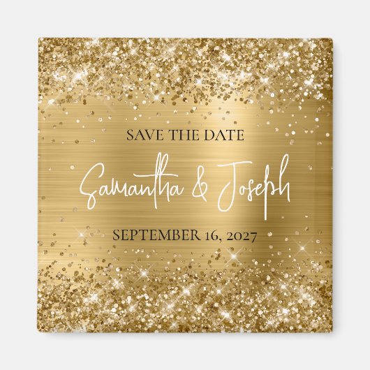 Glittery Gold Foil Wedding Save the Date Magneet (Voorkant)