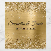 Glittery Gold Foil Wedding Wijn Etiket (Enkel label)