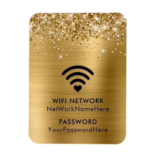 Glittery Gold Foil WiFi-netwerk en wachtwoord Magneet (Verticaal)