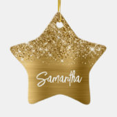 Glittery Gold Glam Brush Script Name Keramisch Ornament (Achterkant)
