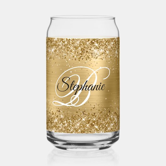 Glittery Gold Glam Fancy Monogram Blikvorm Glas (Voorkant)