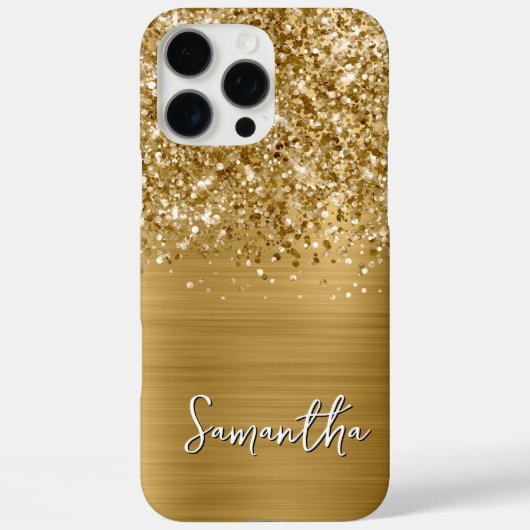 Glittery Gold Glam Moderne naam Case-Mate iPhone Case (Achterkant)