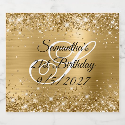Glittery Gold Glam Monogram 21ste verjaardag Bier Etiket (Enkel label)