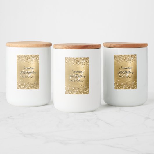 Glittery Gold Glam Monogram 50e verjaardag Voedselcontainer Etiket (Flessen)