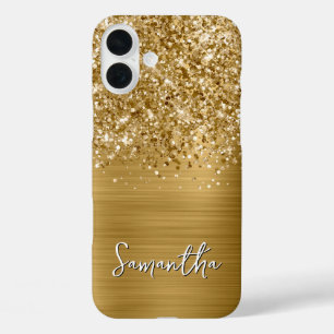 Glittery Gold Glam Name iPhone 16 Plus Hoesje