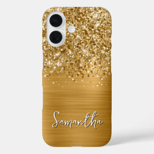 Glittery Gold Glam Name iPhone 16 Hoesje