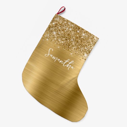 Glittery Gold Glam Name Grote Kerstsok (Voorkant (Hangend))