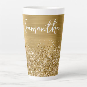 Glittery Gold Glam Name Latte Mok