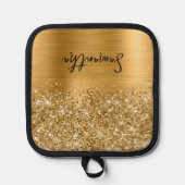 Glittery Gold Glam Name Pannenlap (Voorkant)