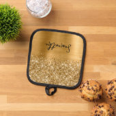 Glittery Gold Glam Name Pannenlap (Top down)