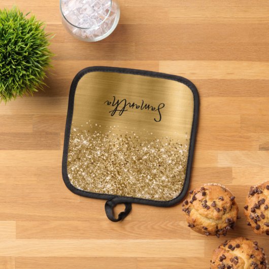 Glittery Gold Glam Name Pannenlap (Top down)