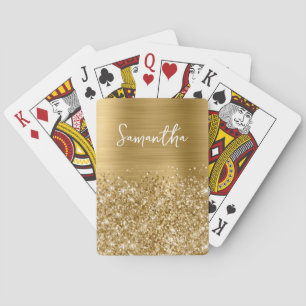 Glittery Gold Glam Name Pokerkaarten