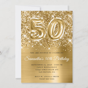 Glittery Gold Glam Number 50th Birthday Kaart