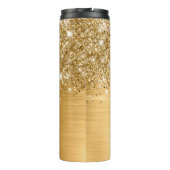 Glittery Gold Glam Verticale naam op maat Thermosbeker (Achterkant)