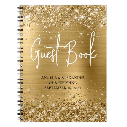 Glittery Gold Glam Wedding Guestbook Notitieboek (Voorkant)