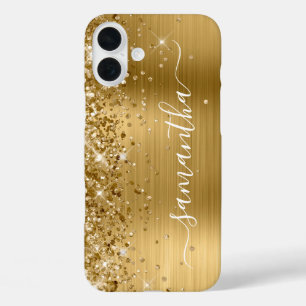 Glittery Gold Metallic Girly Signature iPhone 16 Plus Hoesje