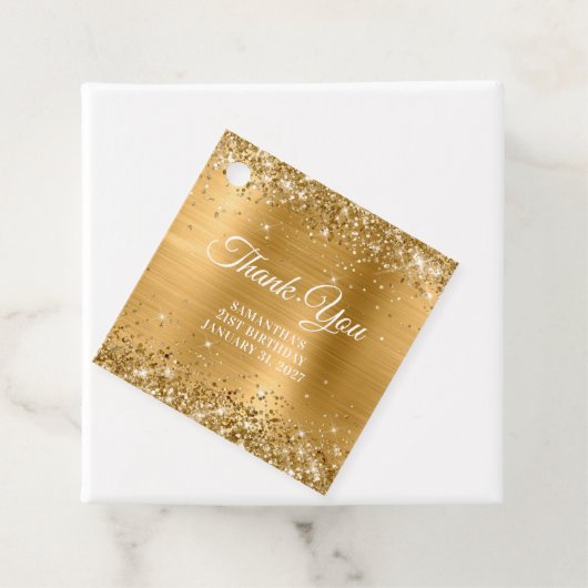 Glittery Gold Monogram 21e verjaardag Dank u Bedankjes Labels (In situ)