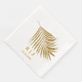 Glittery Gold Palm Leaf Monogram Naam Huwelijk Servet (Hoek)