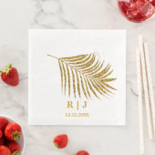 Glittery Gold Palm Leaf Monogram Naam Huwelijk Servet (Insitu)