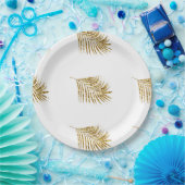 Glittery Gold Palms Tropical Weddings Leaf Pattern Papieren Bordje (Feest)