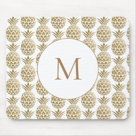 Glittery Gold Pineapple Pattern White Monogram Muismat