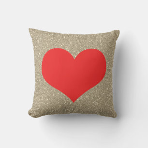 Glittery Gold Red Heart Cute Valentijnsdag Gift Buitenkussen