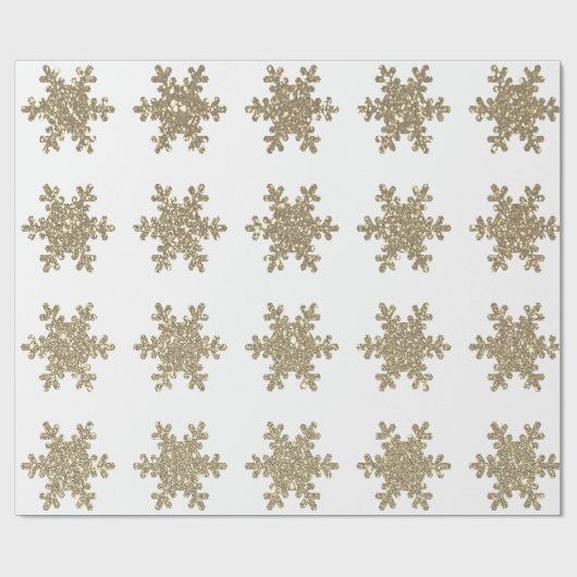 Glittery Gold Snowflake Patterns White Christmas Cadeaupapier (Vlak)