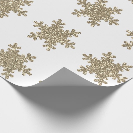 Glittery Gold Snowflake Patterns White Christmas Cadeaupapier (Hoek)