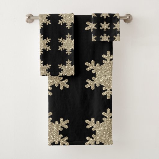Glittery Gold Snowflakes Motif Black Cute 2023 (En situation)