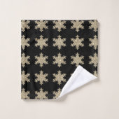 Glittery Gold Snowflakes Motif Black Cute 2023 (Gant de toilette)