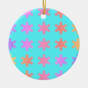 Glittery Gold Snowflakes Patronen Turquoise Blue Keramisch Ornament