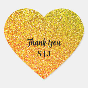 Glittery Gold Sparkle Bruiloft Monogrammen Dank u Hart Sticker