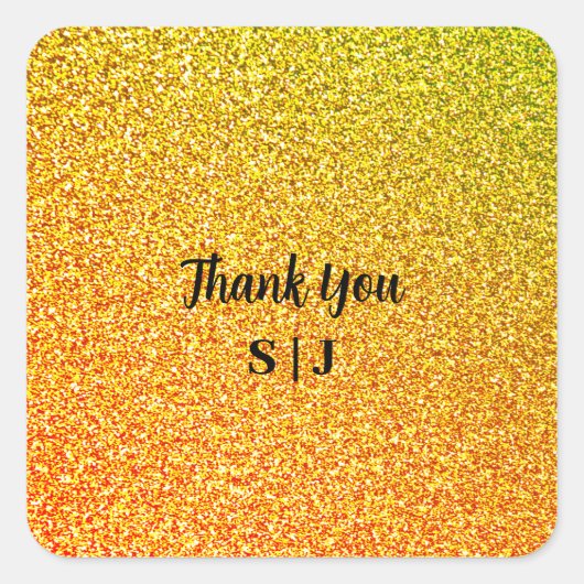 Glittery Gold Sparkle Bruiloft Monogrammen Dank u Vierkante Sticker (Voorkant)