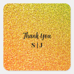Glittery Gold Sparkle Bruiloft Monogrammen Dank u Vierkante Sticker