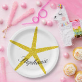 Glittery Gold Starfish Pattern Aangepaste naam sti Papieren Bordje (Feest)