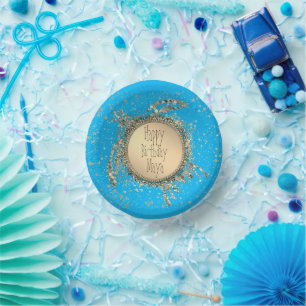 Glittery Gold Turtle on Blue Birthday Papieren Kommen