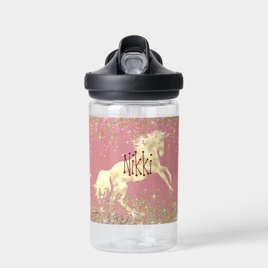 Glittery Gold Unicorn Waterfles (Voorkant)