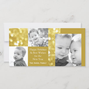 Glittery Gold Vakantie drie fotokaart Feestdagenkaart