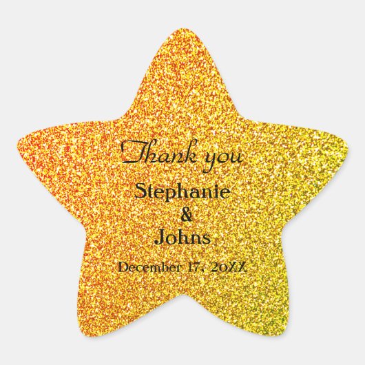 Glittery Gold Wedding Favor Label Cool Dank je (Voorkant)