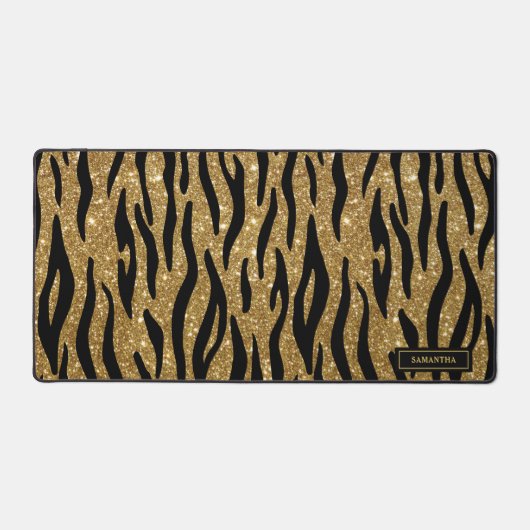 Glittery Gold Zebra Motif Personnalisé Monogramme (Recto)
