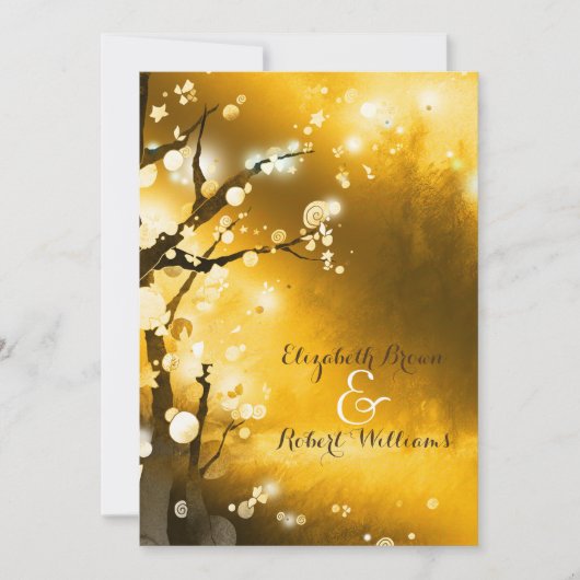 Glittery Golden Forest Autumn Wedding Kaart (Voorkant)