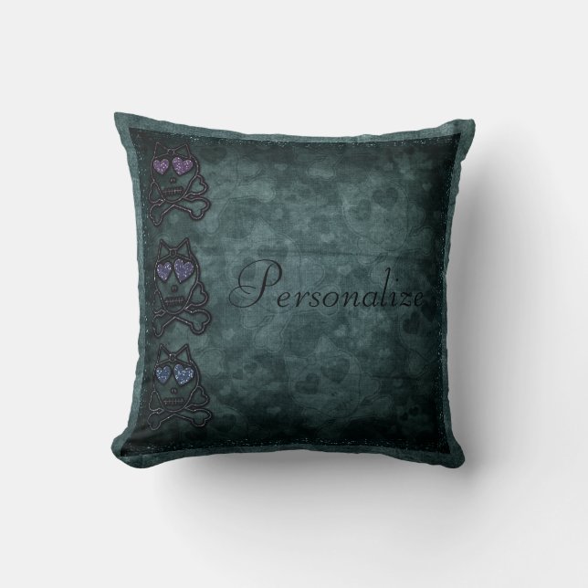 Glittery Gothic Skulls Personalized Sierkussen (Voorkant)