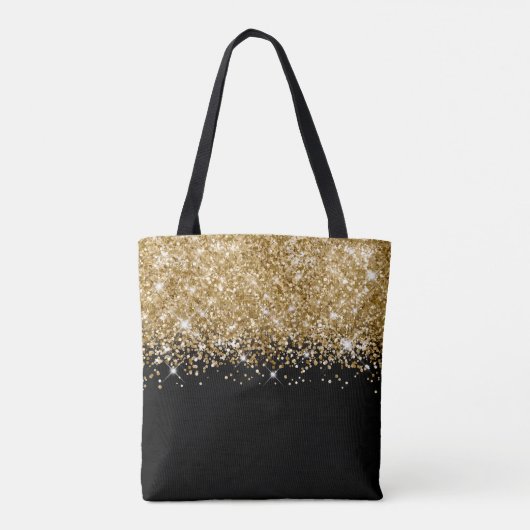 Glittery Goud en Zwart Glam Naam Draagtas (Achterkant)